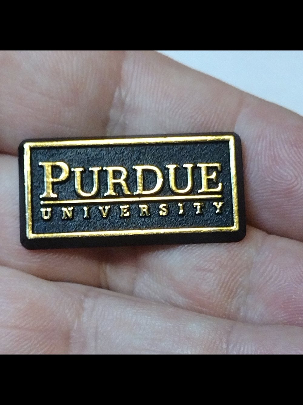 Vintage Purdue University Lapel Pin Plastic Black Gold Boilermakers Badge